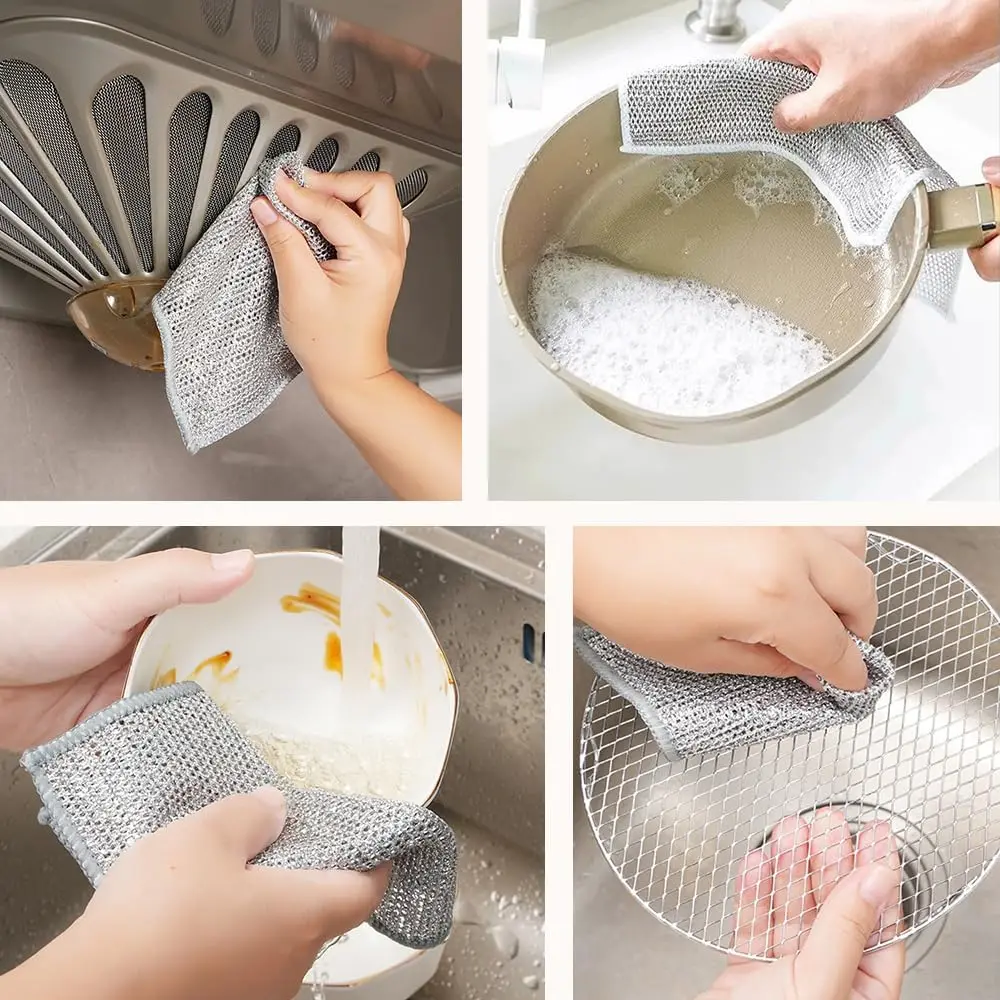 Steel Wire Dishwashing Cloth for Kitchen Dishwashing Pot Non-oil Wire Cleaning Cloth Double-sided Silver Wire Decontamination - Image 6