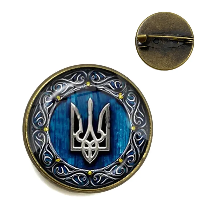 Newest Coat Of Arms Of Ukraine Logo Brooches 20/25mm Glass Cabochon Ukrainian Badge Collar Pins Jewery for Women Men Gift