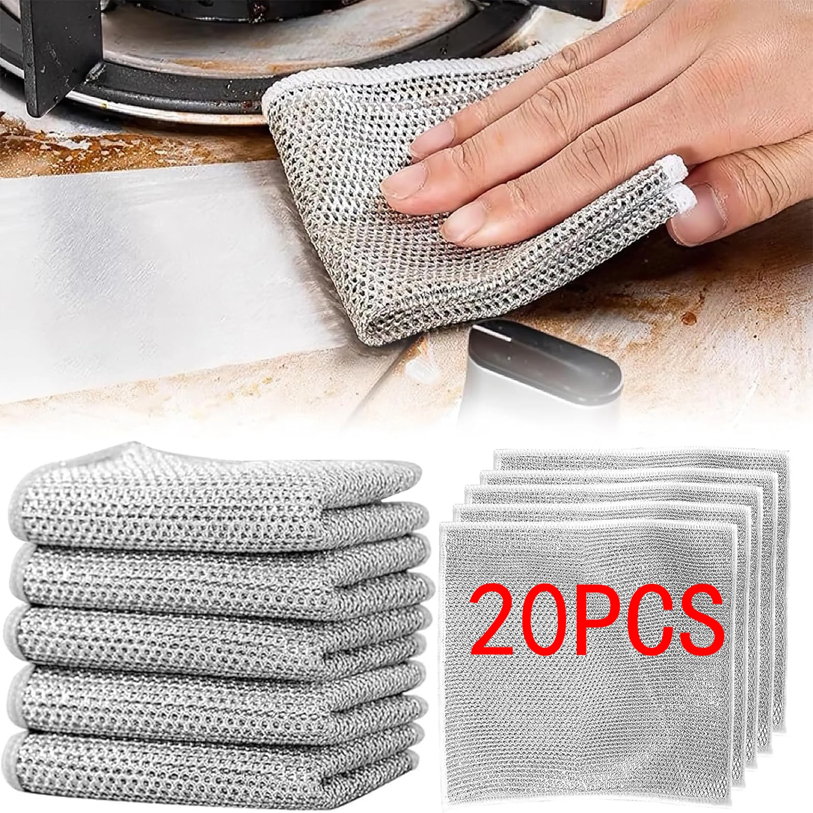 Steel Wire Dishwashing Cloth for Kitchen Dishwashing Pot Non-oil Wire Cleaning Cloth Double-sided Silver Wire Decontamination