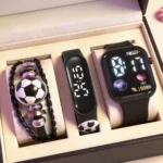 Square Football Electronic Watch with Elliptical Watch And Soccer Bracelet Set Ideal for Campus Soccer Outfits Festive Gift for